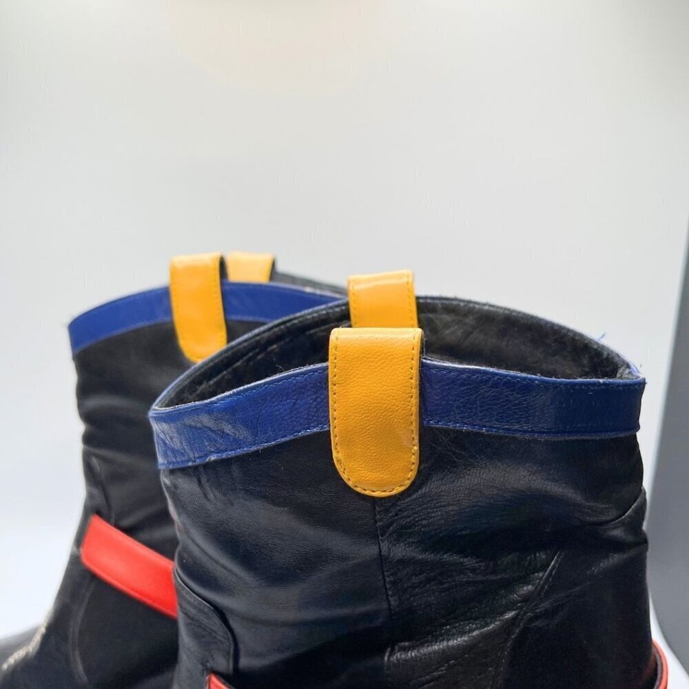 MELLOW YELLOW X JC/DC BLACK LEATHER VEAL CALFSKIN COLORFUL STRAPPY COWBOY BOOTS - Picture 10 of 13